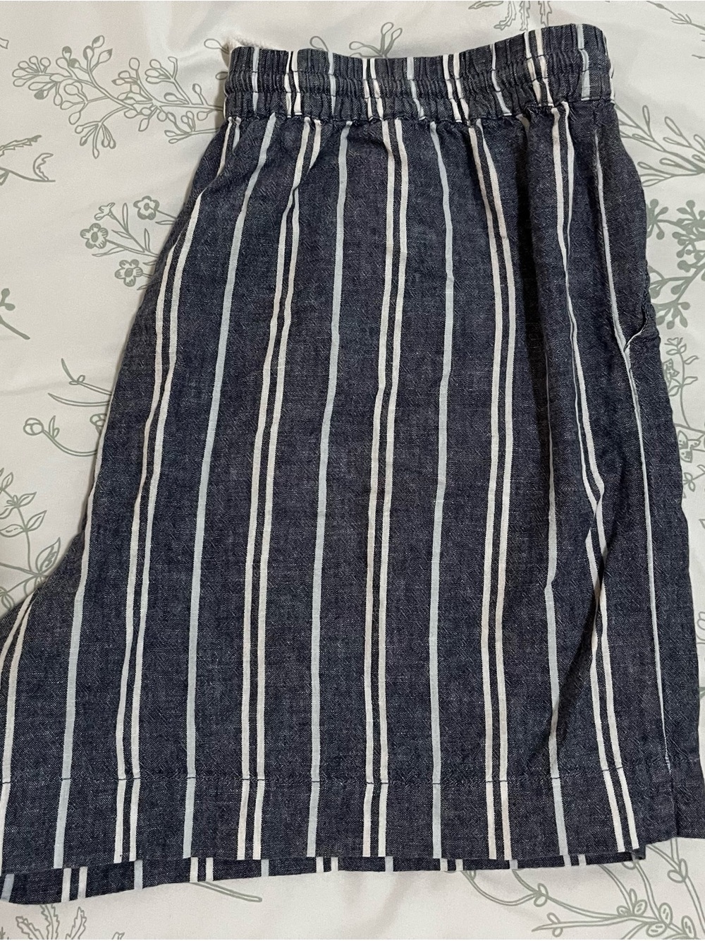beachlunchlounge Linen Blue & White Striped High-Waist Drawstring Shorts Sz L - Picture 6 of 11